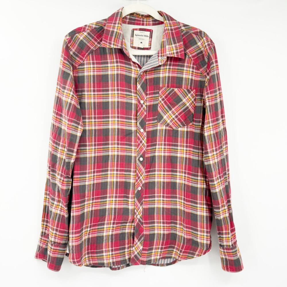 Splendid Mills Womens Western Country Workwear Pearl‎ Snap Flannel Plaid Shirt M